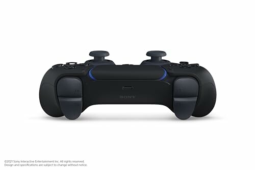 Black gaming controller with blue accents.