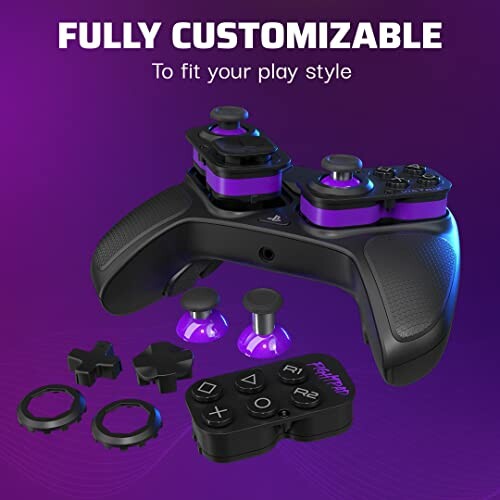 Customizable gaming controller with interchangeable buttons and grips.