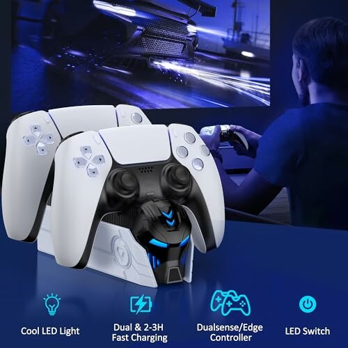 Dual gaming controller charger with LED lights.