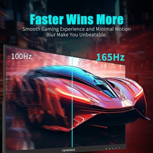 Comparison of gaming monitor speeds, 100Hz vs 165Hz, with a car image for illustration.