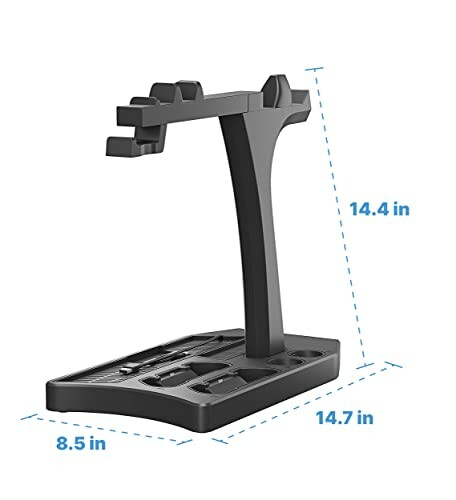 Headset stand with dimensions shown in inches.