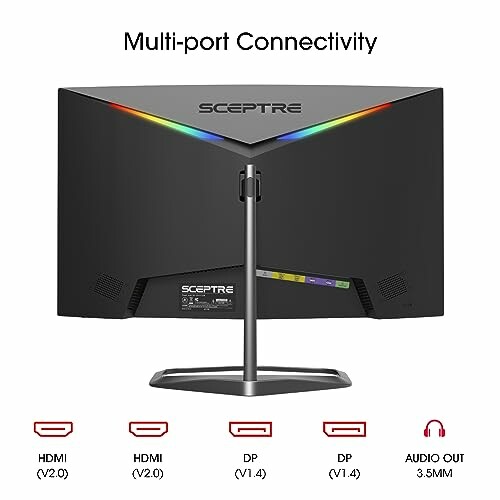 Back view of Sceptre monitor showing HDMI and DP ports with multi-port connectivity.