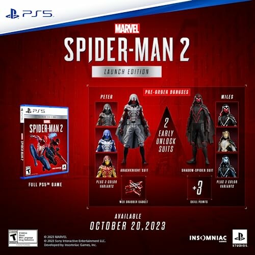 Spider-Man 2 PS5 launch edition with pre-order bonuses and release date.