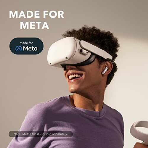 Person wearing VR headset with 'Made for Meta' branding.